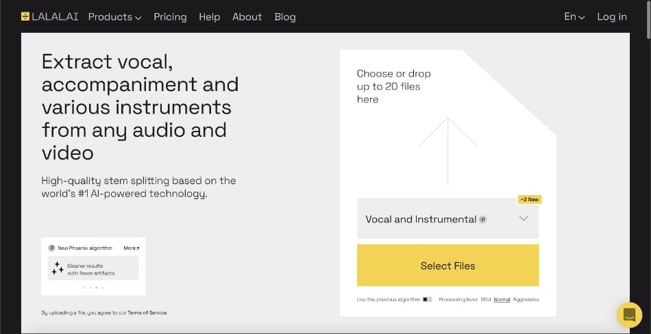 Lalal.ai - AI Powered tool for extracting vocal, accompaniment, and various instruments from any audio and video