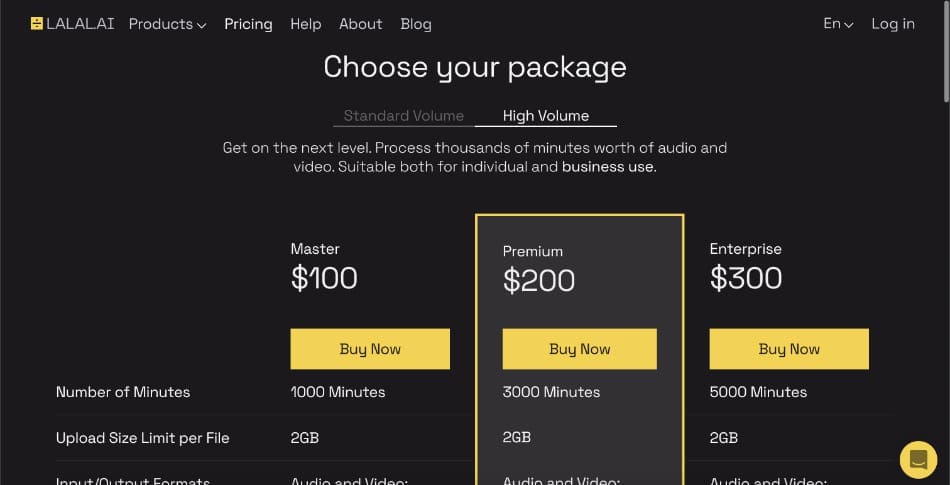 Lalal.ai - High Volume Pricing options