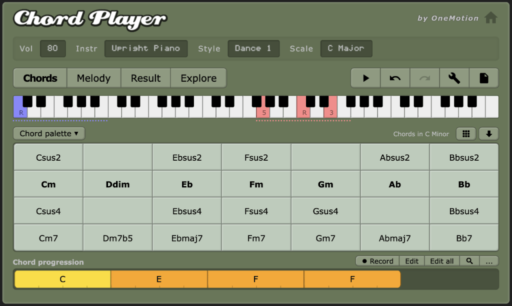 One Motion Chord Player - Online Chord Progression Player