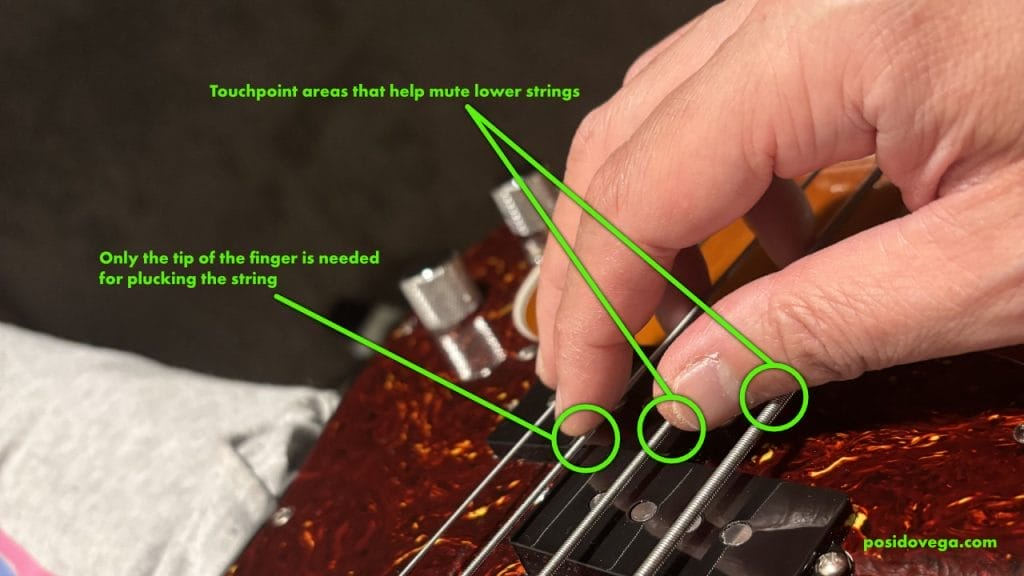 Bass guitar technique - Plucking hand touch points