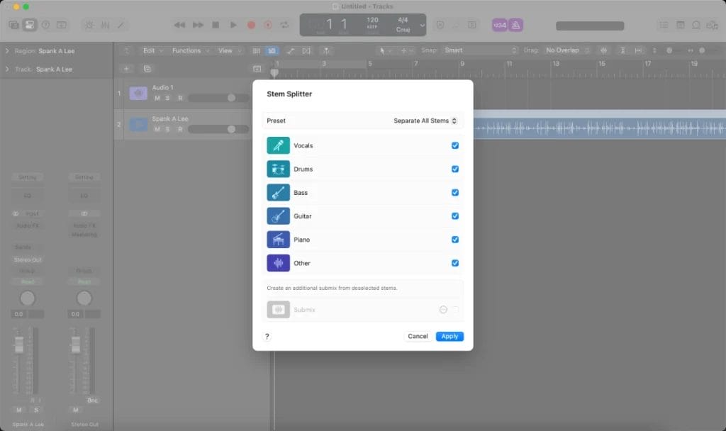 Logic Pro - Stem Splitter Choose Stems