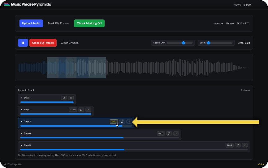 Music Phrase Pyramids - SOLO Chunk Playback UI
